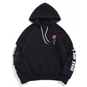 Men's Hoodie Black White Hooded Graphic Rose Print Pocket Going out Streetwear Cool Designer Winter Fall  Winter Clothing Apparel Hoodies Sweatshirts  Long Sleeve Lightinthebox