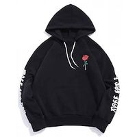 Men's Hoodie Black White Hooded Graphic Rose Print Pocket Going out Streetwear Cool Designer Winter Fall  Winter Clothing Apparel Hoodies Sweatshirts  Long Sleeve Lightinthebox - thumbnail