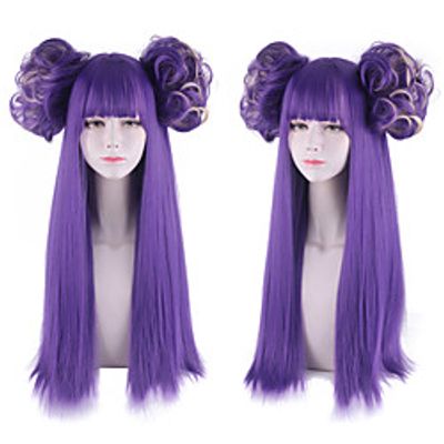 Synthetic Wig Natural Straight Neat Bang Wig Medium Length Purple Synthetic Hair Women's Anime Cosplay Party Purple Lightinthebox