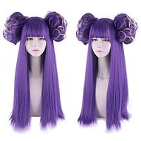 Synthetic Wig Natural Straight Neat Bang Wig Medium Length Purple Synthetic Hair Women's Anime Cosplay Party Purple Lightinthebox - thumbnail