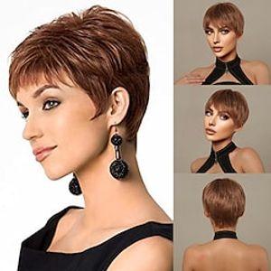 Human Hair Blend Wig Short Natural Straight Pixie Cut Side Part Layered Haircut Asymmetrical Blonde White Silver Cosplay Curler  straightener Natural Hairline Capless Brazilian Hair Women's All Lightinthebox