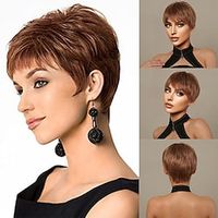 Human Hair Blend Wig Short Natural Straight Pixie Cut Side Part Layered Haircut Asymmetrical Blonde White Silver Cosplay Curler  straightener Natural Hairline Capless Brazilian Hair Women's All Lightinthebox - thumbnail