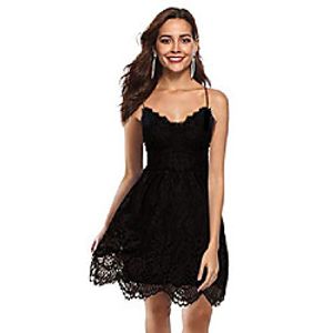 missky v neck lace dress for women,straps club beach mini dress,black s Lightinthebox