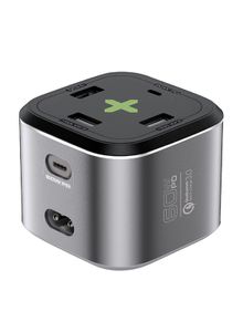 Promate PowerCube-PD80 Multi-Port Hub USB-C Charging Station, Grey