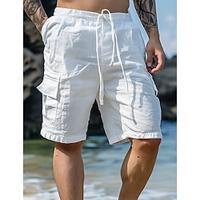 Men's Shorts Linen Shorts Summer Shorts Beach Shorts Drawstring Elastic Waist Multi Pocket Plain Knee Length Outdoor Beach Hawaiian Casual ArmyGreen White Inelastic Lightinthebox