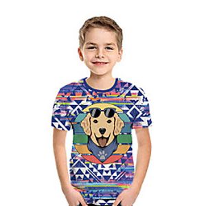 Kids Boys' T shirt Tee Short Sleeve Dog 3D Print Geometric Animal Blue Children Tops Summer Active Daily Wear Regular Fit 3-12 Years Lightinthebox