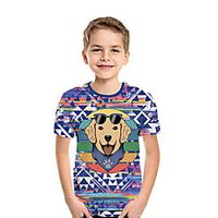 Kids Boys' T shirt Tee Short Sleeve Dog 3D Print Geometric Animal Blue Children Tops Summer Active Daily Wear Regular Fit 3-12 Years Lightinthebox - thumbnail