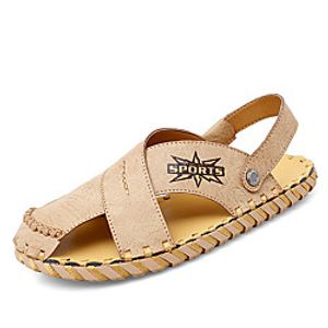 Men's Sandals Crochet Leather Shoes Flat Sandals Sporty Casual Daily Outdoor Water Shoes Walking Shoes Nappa Leather Cowhide Breathable Handmade Non-slipping Booties / Ankle Boots Black Khaki Brown miniinthebox