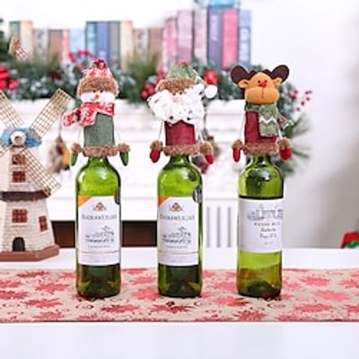 Christmas Wine Bottle Bags Cover, Cute Red Wine Bottle Decorations Bag, Cartoon Christmas Decoration Wine Gift Felt Bag For Hotel Kitchen Table Decoration Lightinthebox