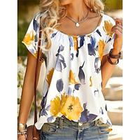 Women's T shirt Tee Floral Vacation Weekend Print Yellow Short Sleeve Fashion Round Neck Summer Lightinthebox - thumbnail