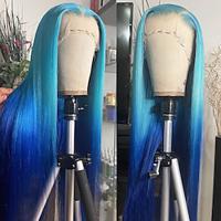 Synthetic Lace Wig Straight Style 24 inch Blue Silky Straight 13x4 Lace Front Wig All Wig Light Blue Lightinthebox