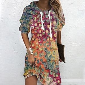 Women's Hoodie Dress Shift Dress Mini Dress Blue Red Long Sleeve Graphic Print Winter Fall Spring Hooded Fashion Daily 2022 S M L XL XXL 3XL miniinthebox