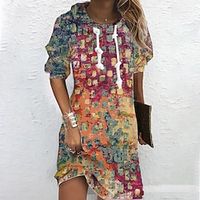 Women's Hoodie Dress Shift Dress Mini Dress Blue Red Long Sleeve Graphic Print Winter Fall Spring Hooded Fashion Daily 2022 S M L XL XXL 3XL miniinthebox - thumbnail