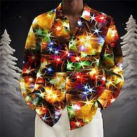 Lanterns Casual Men's Shirt Linen Shirt Daily Wear Going out Weekend Fall  Winter Turndown Long Sleeve GrayPurple, Burgundy, Blue S, M, L Slub Fabric Shirt Christmas miniinthebox - thumbnail