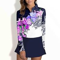 Women's Polo Shirt Golf Shirt Button Up Polo Breathable Quick Dry Moisture Wicking Long Sleeve Golf Apparel Golf Clothes Regular Fit Floral Paisley Spring Autumn Tennis Golf Pickleball Lightinthebox - thumbnail