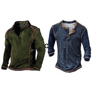 Men's As Picture Casual Shirt Sets Long Sleeve Quarter Zip Sports  Outdoor Going out Plain Basic Polyester Spring   Fall Lightinthebox
