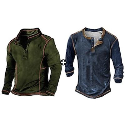 Men's As Picture Casual Shirt Sets Long Sleeve Quarter Zip Sports  Outdoor Going out Plain Basic Polyester Spring   Fall Lightinthebox