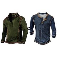 Men's As Picture Casual Shirt Sets Long Sleeve Quarter Zip Sports  Outdoor Going out Plain Basic Polyester Spring   Fall Lightinthebox - thumbnail