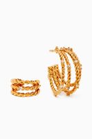 Modern Vintage Hoop & Cuff Set with Crystals in 18kt Gold-plated Brass - thumbnail