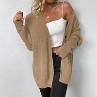 Women's Cardigan Sweater Jumper Crochet Knit Knitted Pure Color Open Front Stylish Casual Daily Holiday Winter Fall Wine Khaki S M L / Long Sleeve / Regular Fit / Going out miniinthebox - thumbnail