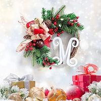 Christmas Wreath, PVC With Bow-knot/Red Berries/M Decoration/Small Bells/ For Creating Festive Atmosphere 40cm miniinthebox - thumbnail