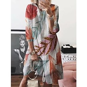 Women's Casual Dress Print Dress Pleated Dress Leaf Ruched Print Crew Neck Midi Dress Fashion Modern Outdoor Daily Long Sleeve Regular Fit White Yellow Red Spring Summer S M L XL XXL Lightinthebox