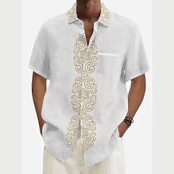 Men's Casual Printed Shirts Holiday Daily Wear Vacation Summer Turndown Short Sleeves White, Blue, Green S, M, L Polyester Shirt Lightinthebox