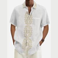 Men's Casual Printed Shirts Holiday Daily Wear Vacation Summer Turndown Short Sleeves White, Blue, Green S, M, L Polyester Shirt Lightinthebox