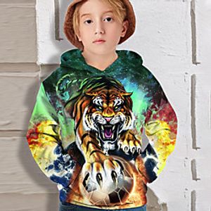Kids Boys' Hoodie Long Sleeve 3D Print Tiger Football Green Children Tops Fall Active Regular Fit 4-12 Years Lightinthebox