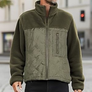 Men's Sweatshirt Polar Fleece Full Zip Sweatshirt Army Green Blue Gray Standing Collar Color Block Patchwork Pocket Sports  Outdoor Daily Holiday Streetwear Basic Casual Fall  Winter Clothing Lightinthebox