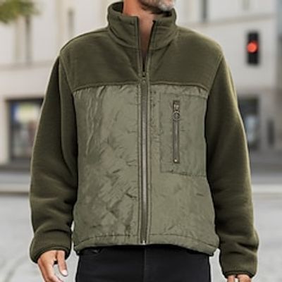 Men's Sweatshirt Polar Fleece Full Zip Sweatshirt Army Green Blue Gray Standing Collar Color Block Patchwork Pocket Sports  Outdoor Daily Holiday Streetwear Basic Casual Fall  Winter Clothing Lightinthebox