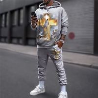 Men's Tracksuit Hoodies Set Gray Hooded Graphic Cross 2 Piece Print Sports  Outdoor Casual Sports 3D Print Basic Streetwear Designer Fall Spring Clothing Apparel Hoodies Sweatshirts  miniinthebox - thumbnail