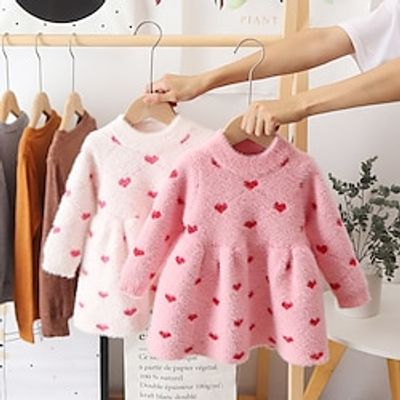 Toddler Girls' Dress Graphic Long Sleeve School Performance Ruched Active Adorable Daily Cotton Midi Casual Dress Spring Fall Winter 3-7 Years White Pink Red Lightinthebox