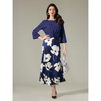 Navy Blue Flare Cuff Sleeve Knot Front Two Piece Set