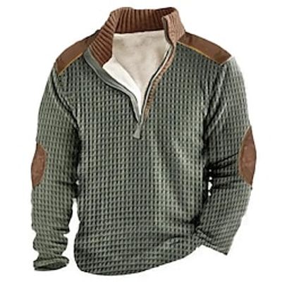 Men's Sweatshirt Quarter Zip Sweatshirt Army Green Half Zip Color Block Patchwork Sports  Outdoor Daily Holiday Streetwear Casual Thin fleece Fall  Winter Clothing Apparel Hoodies Sweatshirts  Lightinthebox