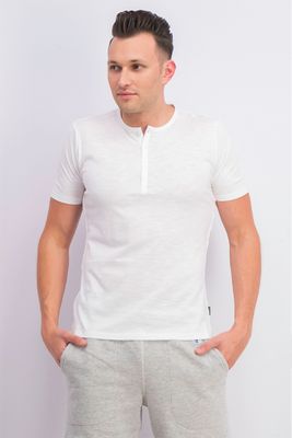 Mens Short Sleeve Henley Tee White Mens Short Sleeve Henley Tee White