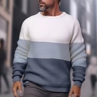 Men's Pullover Sweater Jumper Ribbed Knit Regular Knitted Color Block Crew Neck Modern Contemporary Work Daily Wear Clothing Apparel Winter Blue Gray S M L Lightinthebox