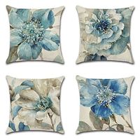 Blue Flower Double Side Cushion Cover 4PCS Soft Decorative Square Throw Pillow Cover Cushion Case Pillowcase for Sofa Bedroom Superior Quality Machine Washable Lightinthebox - thumbnail