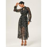 Elegant Sheer-Hem Polka Dot Chiffon Dress
