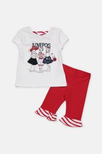 Toddler Girls Graphic Print Top And Pull On Pants Set  White/Red