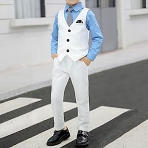 6 Pieces Kids Boys Suit  Blazer Shirt  Pants Outfit Solid Color Long Sleeve Set Anniversary Gentle Winter Fall 3-13 Years Black White Lightinthebox