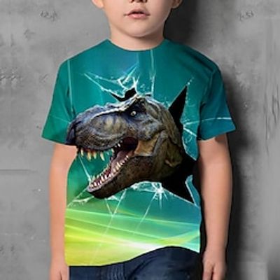 Kids Boys T shirt Tee Animal Dinosaur Short Sleeve Crewneck Children Top Casual 3D Print Cool Daily Summer Dark Green 3-12 Years Lightinthebox