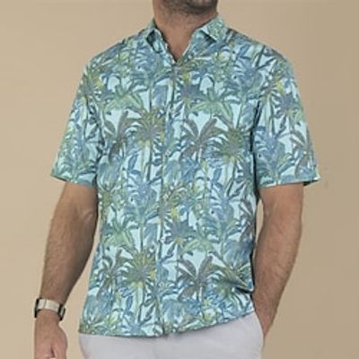 Men's Shirt Summer Hawaiian Shirt Coconut Tree Graphic Prints Turndown Blue Outdoor Street Short Sleeves Button-Down Print Clothing Apparel Tropical Fashion Hawaiian Designer Lightinthebox