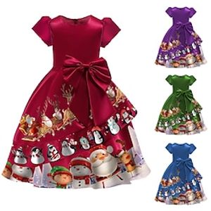 Toddler Girls' Christmas Santa Claus Elk Snowman Dress Party Dress Performance Anniversary Green Blue Purple Short Sleeve Active Fashion Dresses Christmas Fall Winter 7-13 Years Lightinthebox