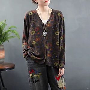 retro literary print knitted cardigan women's spring 2021 new small daisy jacket loose and thin long-sleeved top miniinthebox