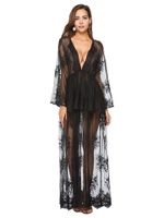 Sexy Embroidery Lace V-neck Long Sleeve Maxi Dress