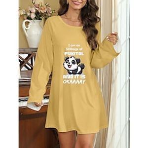 Women's Casual Dress T Shirt Dress Tee Dress Animal Letter Print Crew Neck Mini Dress Streetwear Street Vacation Long Sleeve Loose Fit Yellow Blue Green Spring S M L XL 2XL Lightinthebox