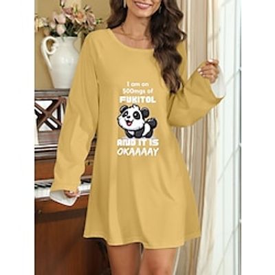 Women's Casual Dress T Shirt Dress Tee Dress Animal Letter Print Crew Neck Mini Dress Streetwear Street Vacation Long Sleeve Loose Fit Yellow Blue Green Spring S M L XL 2XL Lightinthebox