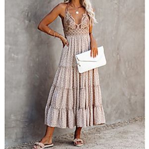 Women's Strap Dress Midi Dress Beige Sleeveless Print Lace Print Summer V Neck Hot Casual Boho 2021 S M L XL miniinthebox