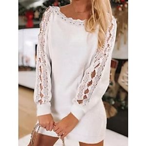 Women's Casual Dress Winter Dress Lace Dress Mini Dress Patchwork Lace Trim Daily Date Going out Fashion Modern Crew Neck Long Sleeve 2023 Regular Fit White Color S M L XL XXL Size Lightinthebox